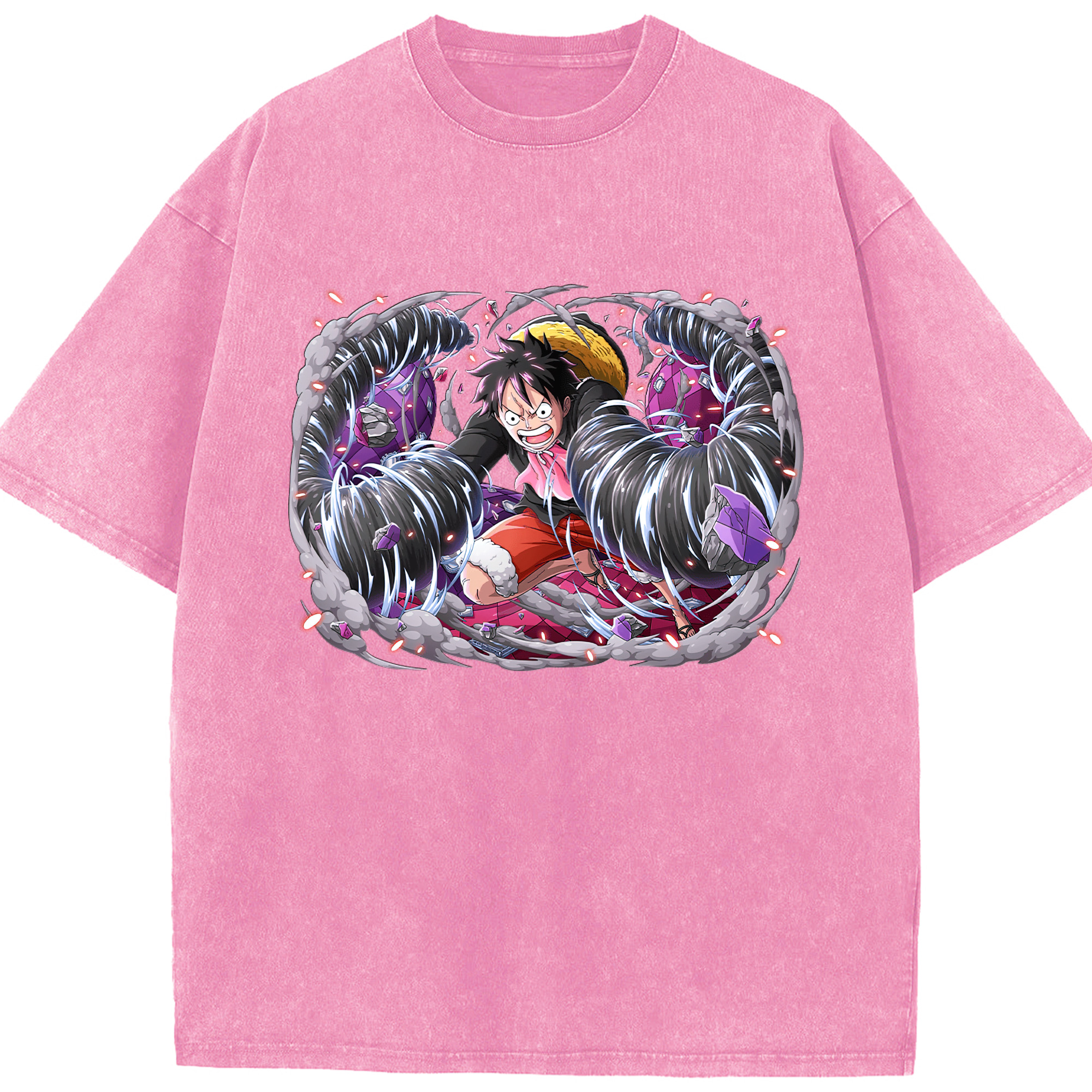 ワンピース モンキー・D・ルフィ ONE PIECE Monkey D. Luffy 綿100% ヴィンテージ風 半袖Tシャツ（フロントプリント）